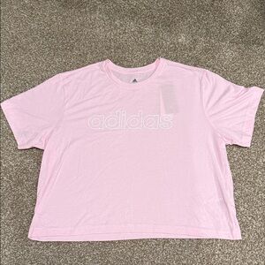 Adidas Women's Short Sleeve Logo Crop Tee Shirt Pink Size XL